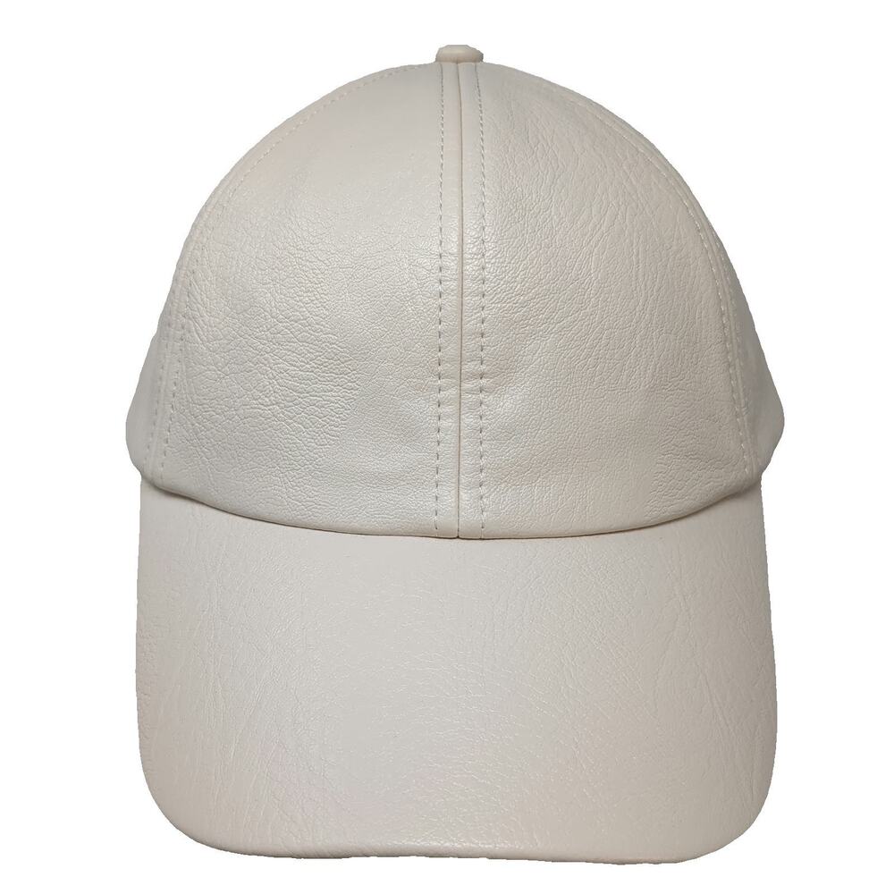 Wyeth Baseball Cap Beige One Size Faux Leather Textured Solid Strapback hat